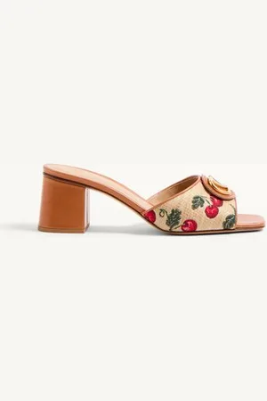VALENTINO GARAVANI SANDALO SLIDE VLOGO SIGNATURE IN RAFIA JACQUARD CON MOTIVO CHERRYFIC 60MM Donna 35.5