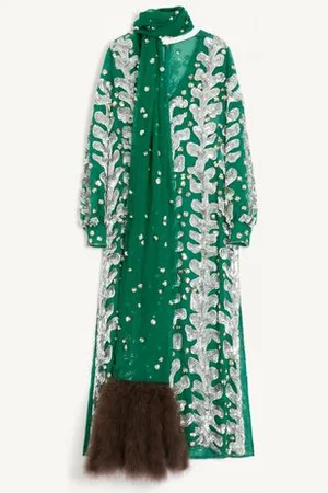 VALENTINO ABITO IN ORGANZA RICAMATO E FRANGE DI PIUME Donna 38
