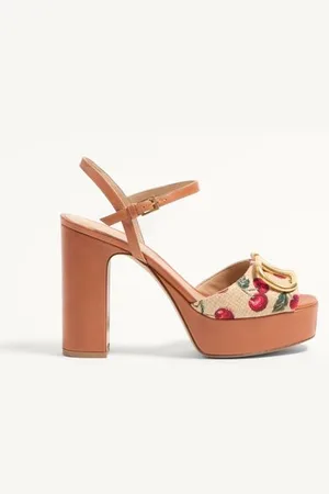 VALENTINO GARAVANI SANDALO CON PLATEAU VLOGO SIGNATURE IN RAFIA JACQUARD CON MOTIVO CHERRYFIC 115MM Donna 35.5