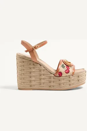 VALENTINO GARAVANI SANDALO ZEPPA VLOGO SIGNATURE IN RAFIA JACQUARD CON MOTIVO CHERRYFIC 120MM Donna 35