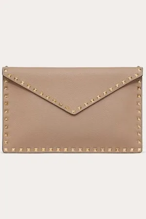 VALENTINO GARAVANI POUCH ROCKSTUD IN VITELLO GRANATO Donna UNI