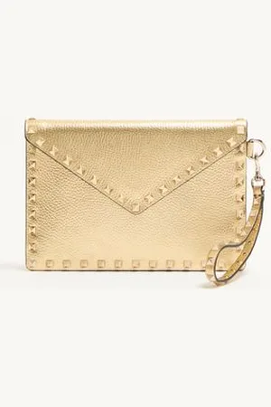 VALENTINO GARAVANI POCHETTE ROCKSTUD IN VITELLO GRANATO LAMINATO Donna UNI