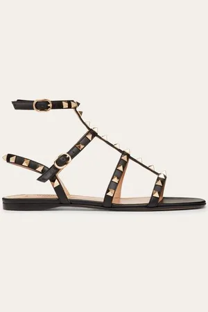 VALENTINO GARAVANI SANDALO BASSO ROCKSTUD IN VITELLO CON CINTURINI Donna 34.5