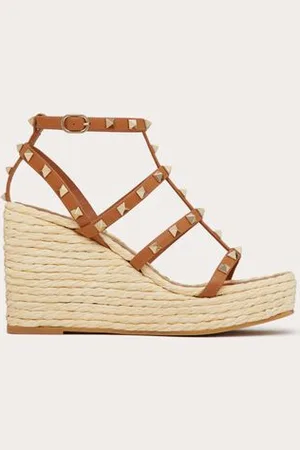 VALENTINO GARAVANI SANDALO ZEPPA ROCKSTUD CON CINTURINI IN VITELLO 95MM Donna 35