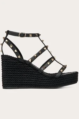 VALENTINO GARAVANI SANDALO ZEPPA ROCKSTUD CON CINTURINI IN VITELLO 95MM Donna 34