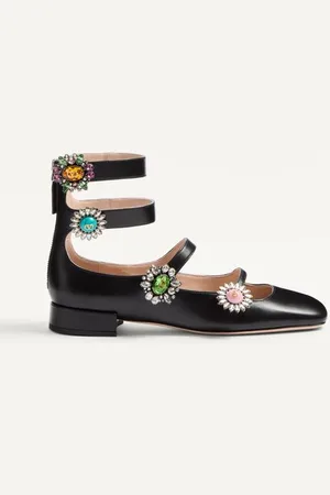 VALENTINO GARAVANI BALLERINA CON CINTURINI PRESHOES IN CAPRETTO CON BOTTONI GIOIELLO 20MM Donna 36