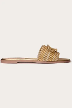 VALENTINO GARAVANI SANDALO SLIDE VLOGO SIGNATURE METALLIZZATO CON RICAMO CORNELY Donna 35.5