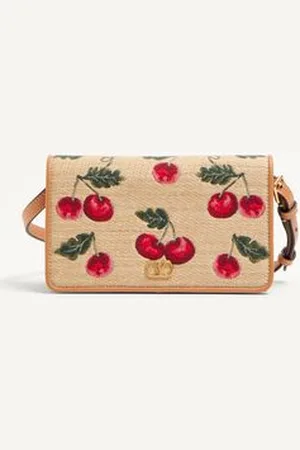 VALENTINO GARAVANI MINI BORSA A SPALLA VLOGO SIGNATURE IN RAFIA JACQUARD CON MOTIVO CHERRYFIC Donna UNI