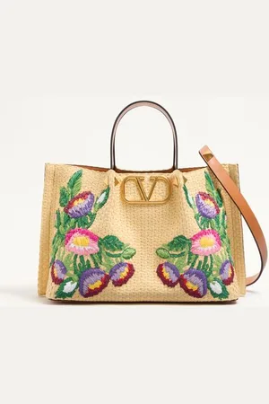 VALENTINO GARAVANI BORSA SHOPPING MEDIA IN RAFIA CON RICAMO FLOREALE Donna UNI