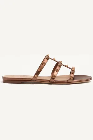 VALENTINO GARAVANI Sandalo slider basso Rockstud in nappa laminata Donna 34.5
