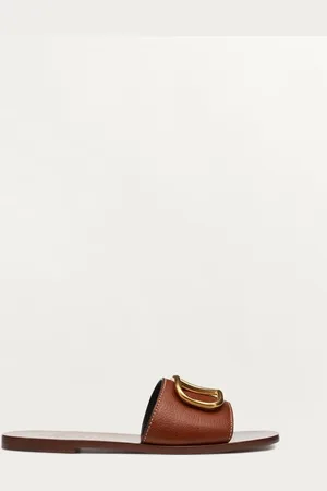 VALENTINO GARAVANI SANDALO SLIDER VLOGO SIGNATURE IN VACCHETTA GRANATA CON ACCESSORIO Donna 34.5