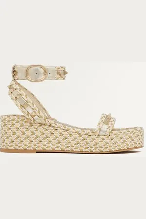 VALENTINO GARAVANI SANDALO FLATFORM ROCKSTUD IN NAPPA LAMINATA 45MM Donna 35