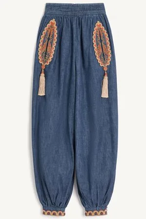 VALENTINO PANTALONI BALOON IN CHAMBRAY RICAMATI Donna 36