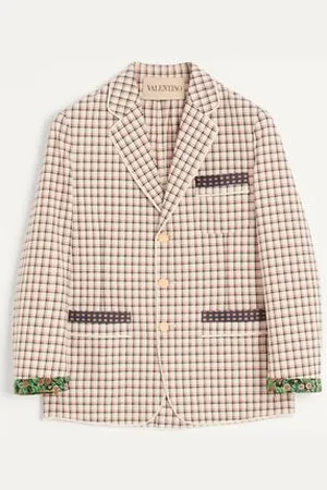 VALENTINO GIACCA MONOPETTO IN COTONE CON MOTIVO CHECK E BORDI STAMPATI Uomo 44