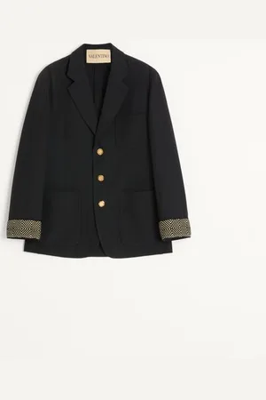 VALENTINO GIACCA MONOPETTO IN LANA E COTONE CON PASSAMANERIA IN JACQUARD Uomo 44