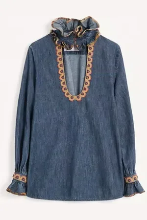 VALENTINO TOP IN CHAMBRAY RICAMATO Donna 36