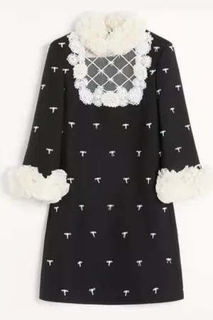 VALENTINO ABITO CORTO IN CREPE COUTURE RICAMATO Donna 36
