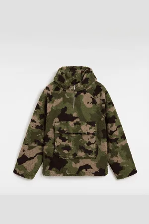 Vans Felpa oversize in sherpa con cappuccio Premium, Uomo, Marrone/Verde