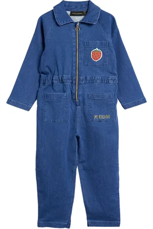 Mini Rodini Tuta intera baby girl in denim di cotone organico