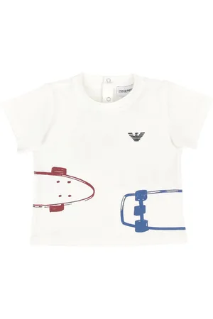 Emporio Armani T-shirt panna neonato in jersey di cotone