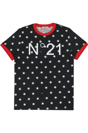 Nº21 T-shirt bambina nera in jersey di cotone stampato