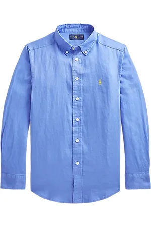 Ralph Lauren Ralph Lauren camicia azzurra bambino in lino