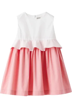 Il gufo Vestito smanicato color block bambina in raso di cotone