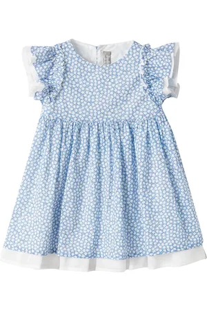 Il gufo Vestito azzurro neonata in cotone