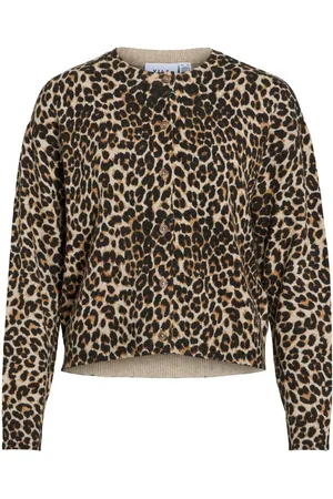 VILA Stampa Leopardata Cardigan A Maglia