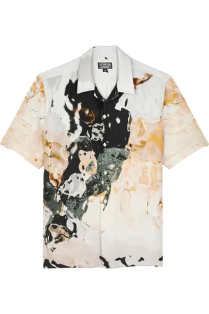 Vilebrequin Camicia Bowling Uomo In Lino Distortive Water