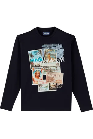 Vilebrequin T-shirt Uomo A Maniche Lunghe In Cotone Vintage Stamp