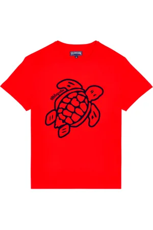 Vilebrequin T-shirt Uomo In Cotone Biologico Placed Embroidered Turtle