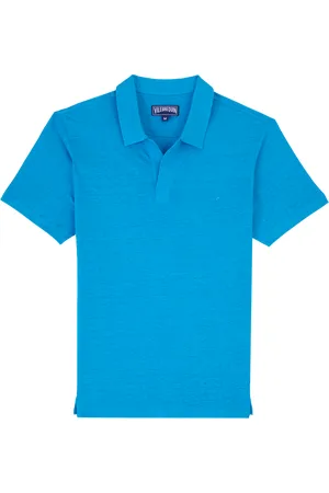 Vilebrequin Polo Uomo In Jersey Di Lino Tinta Unita