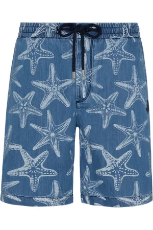 Vilebrequin Bermuda Uomo In Denim Chiaro Con Stampa Starfish