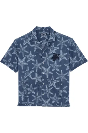 Vilebrequin Camicia Uomo In Denim Con Stampa Starfish Light