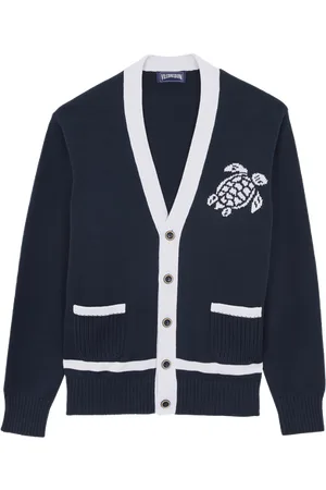Vilebrequin Cardigan Uomo In Cotone Bicolore Turtle Jacquard