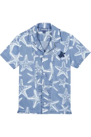 Vilebrequin Camicia Bambino In Denim Con Stampa Starfish Light
