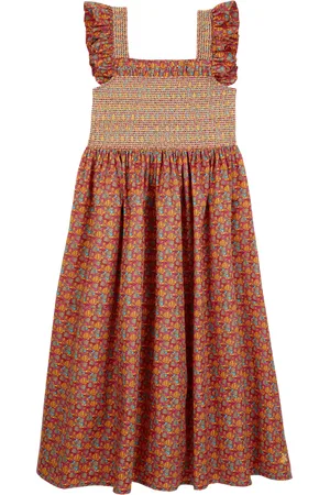 Vilebrequin Vestito Lungo Bambina A Punto Smock Fishy Vibes