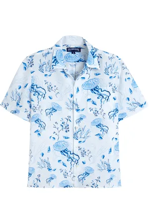 Vilebrequin Camicia Bowling Uomo In Lino Medusa And Shells
