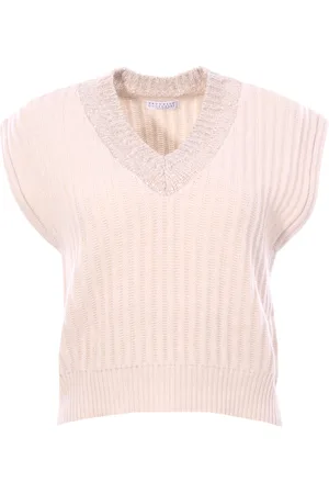 Brunello Cucinelli Gilet in cashmere a coste con dazzling neckline