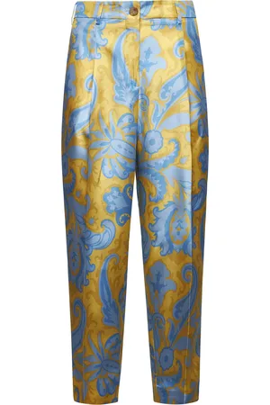 Etro Pantaloni in seta stampata con pinces