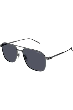 Montblanc Uomo MB0214S 008 Occhiali da sole Metallo Blu Squadrata Normale
