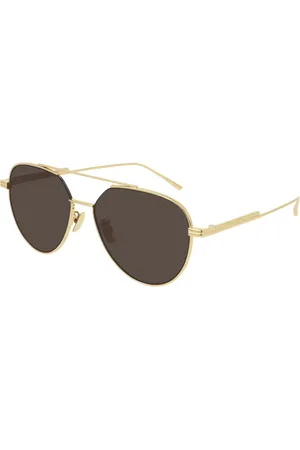 Bottega Veneta Unisex BV1013SK 003 Occhiali da sole Metallo Marrone Pilot