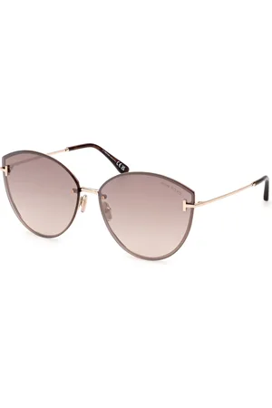 Tom Ford Donna FT1106 EVANGELINE 28G Occhiali da sole Metallo Marrone Cat Eye Normale Sfumato