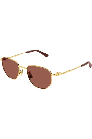 Bottega Veneta Unisex BV1301S 003 Occhiali da sole Metallo Marrone Rotonda