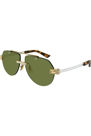 Bottega Veneta Unisex BV1342S 003 Occhiali da sole Metallo Verde Pilot