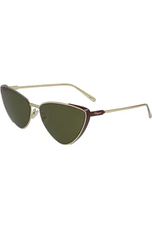 Salvatore Ferragamo Donna SF206S 41101 744 Occhiali da sole Metallo Verde Cat Eye Normale