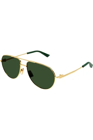 Bottega Veneta Unisex BV1302S 003 Occhiali da sole Metallo Verde Pilot
