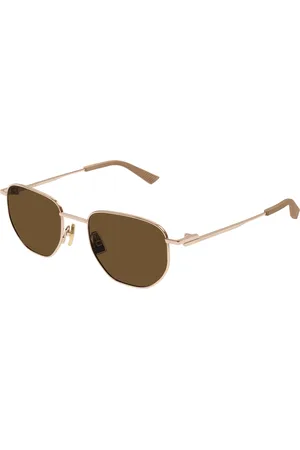 Bottega Veneta Unisex BV1301S 002 Occhiali da sole Metallo Marrone Rotonda