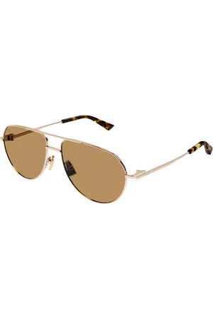 Bottega Veneta Unisex BV1302S 002 Occhiali da sole Metallo Marrone Pilot